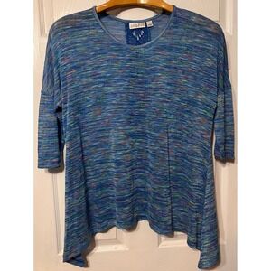 Studio JPR Blue Space Dye Crochet Lace Back Sharkbite Hem Top Sz L Cottagecore